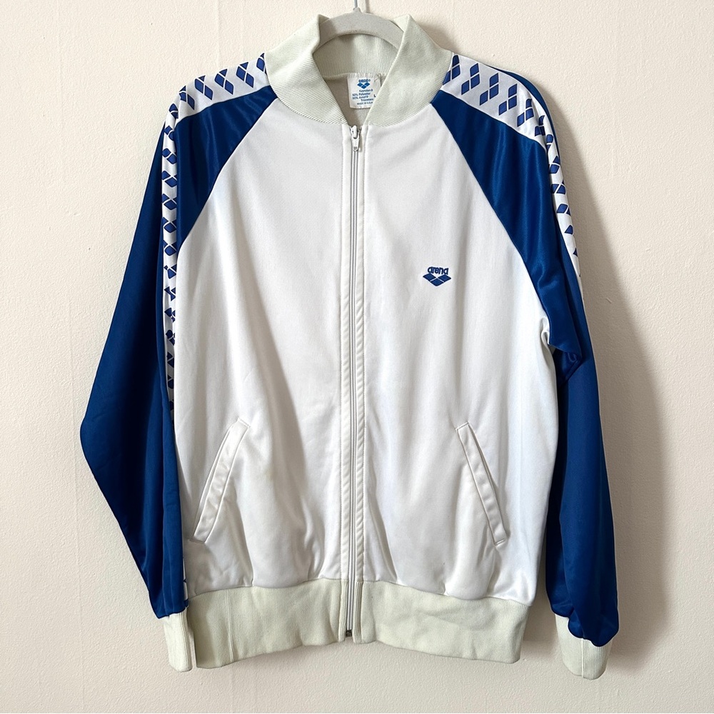 Vintage Yeshiva Men’s White and Blue Track Jacket